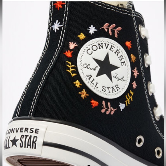 Converse Shoes - NWOT It’s okay to wander Converse Black High-Top Sneakers with Embroidery